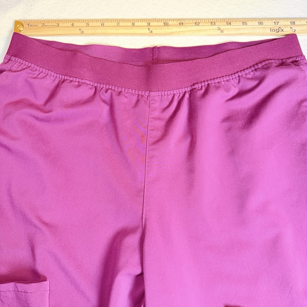Cherokee Womens XL Petite Scrub Pants Wine Burgundy Cargo Straight Leg Stretch - Picture 12 of 13